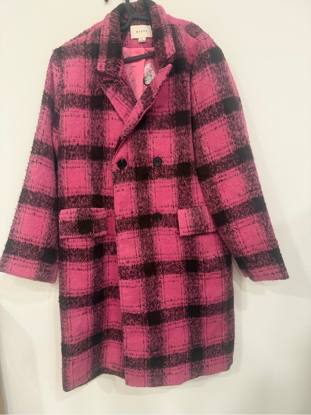HYFVE Hot Pink & Black Plaid Wool-Blend Coat